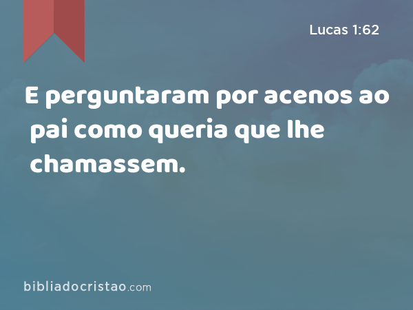 E perguntaram por acenos ao pai como queria que lhe chamassem. - Lucas 1:62