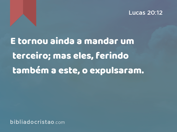 E tornou ainda a mandar um terceiro; mas eles, ferindo também a este, o expulsaram. - Lucas 20:12