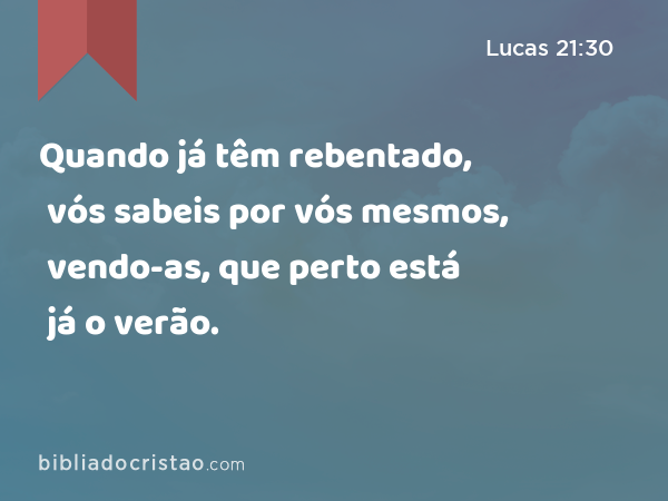 Quando já têm rebentado, vós sabeis por vós mesmos, vendo-as, que perto está já o verão. - Lucas 21:30