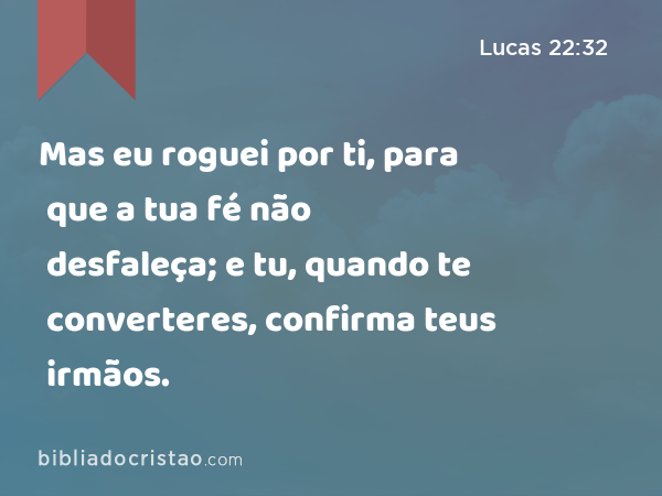 Mas eu roguei por ti, para que a tua fé não desfaleça; e tu, quando te converteres, confirma teus irmãos. - Lucas 22:32