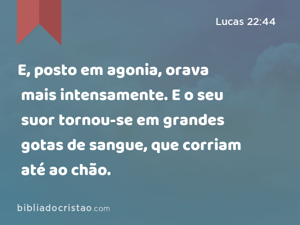 E, posto em agonia, orava mais intensamente. E o seu suor tornou-se em grandes gotas de sangue, que corriam até ao chão. - Lucas 22:44