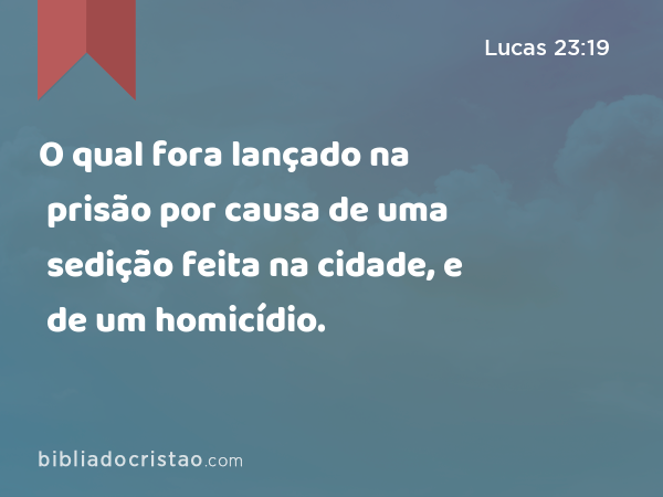 O qual fora lançado na prisão por causa de uma sedição feita na cidade, e de um homicídio. - Lucas 23:19