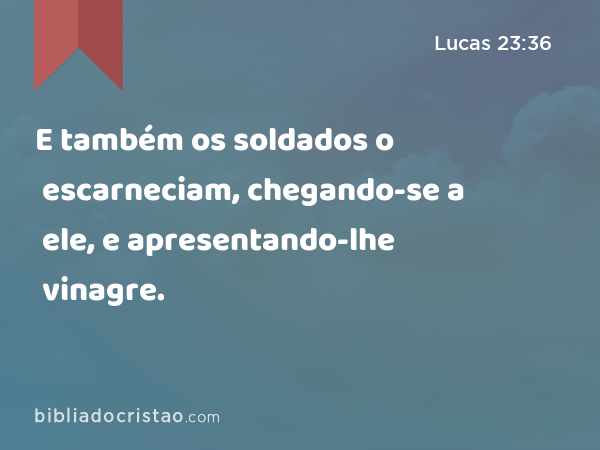 E também os soldados o escarneciam, chegando-se a ele, e apresentando-lhe vinagre. - Lucas 23:36