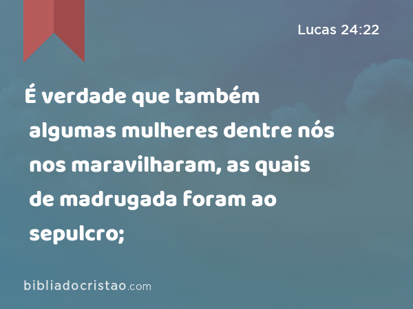 É verdade que também algumas mulheres dentre nós nos maravilharam, as quais de madrugada foram ao sepulcro; - Lucas 24:22