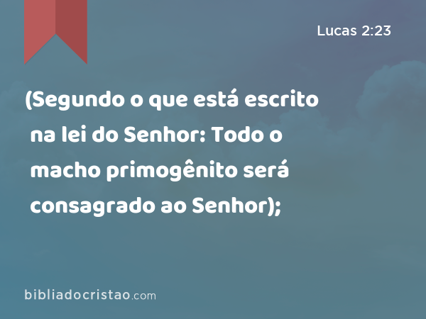 (Segundo o que está escrito na lei do Senhor: Todo o macho primogênito será consagrado ao Senhor); - Lucas 2:23