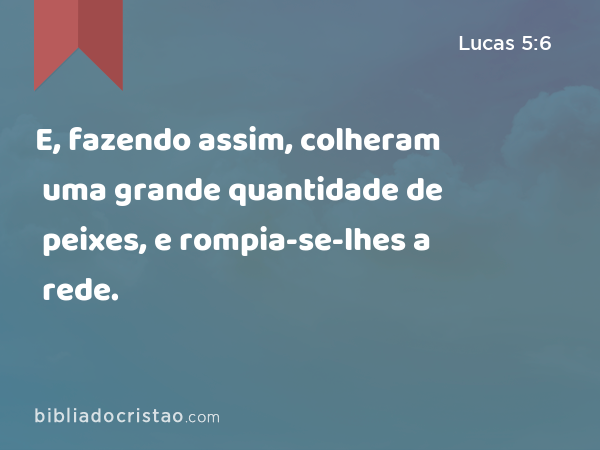 E, fazendo assim, colheram uma grande quantidade de peixes, e rompia-se-lhes a rede. - Lucas 5:6