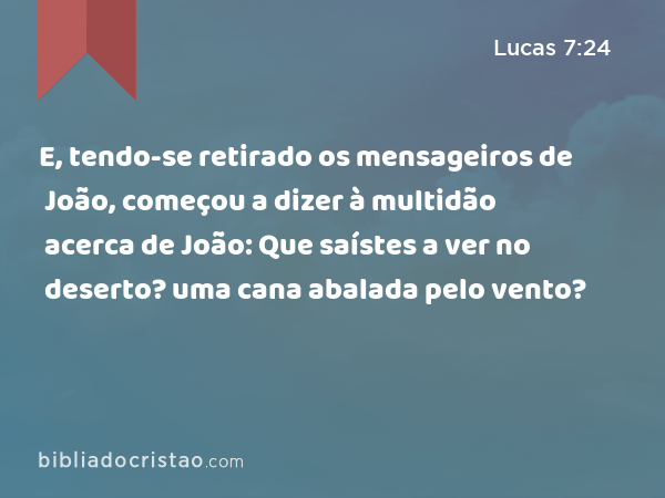 E, tendo-se retirado os mensageiros de João, começou a dizer à multidão acerca de João: Que saístes a ver no deserto? uma cana abalada pelo vento? - Lucas 7:24