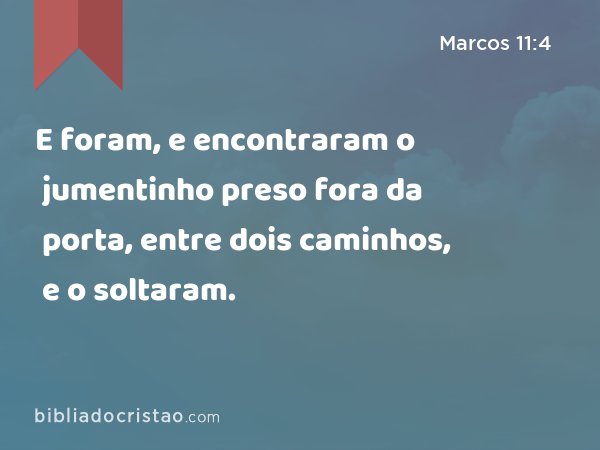 E foram, e encontraram o jumentinho preso fora da porta, entre dois caminhos, e o soltaram. - Marcos 11:4