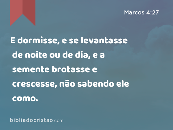 E dormisse, e se levantasse de noite ou de dia, e a semente brotasse e crescesse, não sabendo ele como. - Marcos 4:27