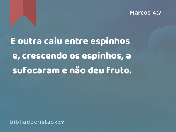 E outra caiu entre espinhos e, crescendo os espinhos, a sufocaram e não deu fruto. - Marcos 4:7