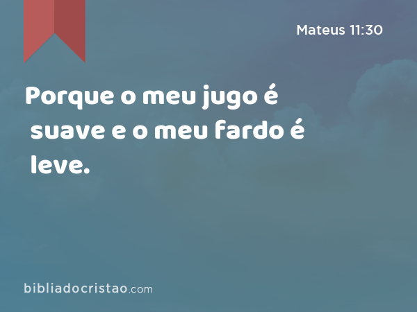 Porque o meu jugo é suave e o meu fardo é leve. - Mateus 11:30