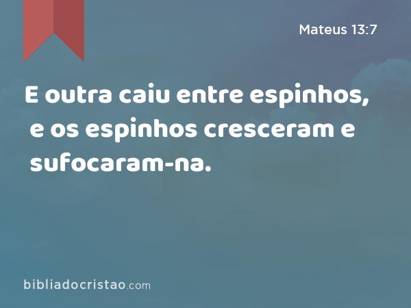 E outra caiu entre espinhos, e os espinhos cresceram e sufocaram-na. - Mateus 13:7