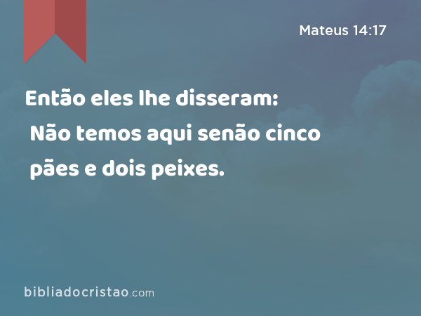 Então eles lhe disseram: Não temos aqui senão cinco pães e dois peixes. - Mateus 14:17