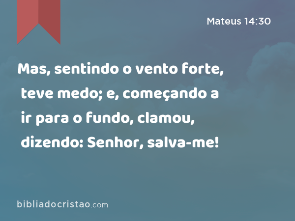 Mas, sentindo o vento forte, teve medo; e, começando a ir para o fundo, clamou, dizendo: Senhor, salva-me! - Mateus 14:30