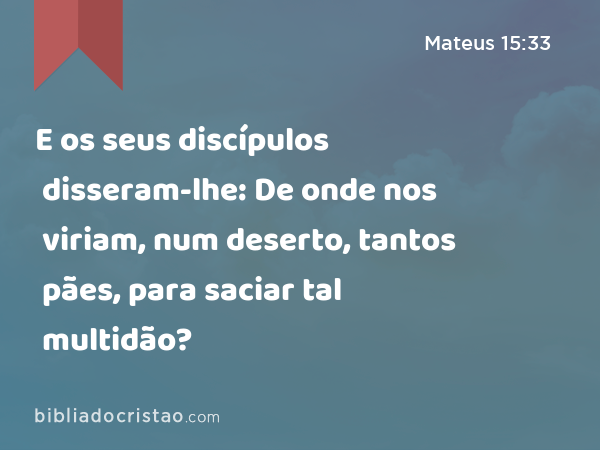 E os seus discípulos disseram-lhe: De onde nos viriam, num deserto, tantos pães, para saciar tal multidão? - Mateus 15:33