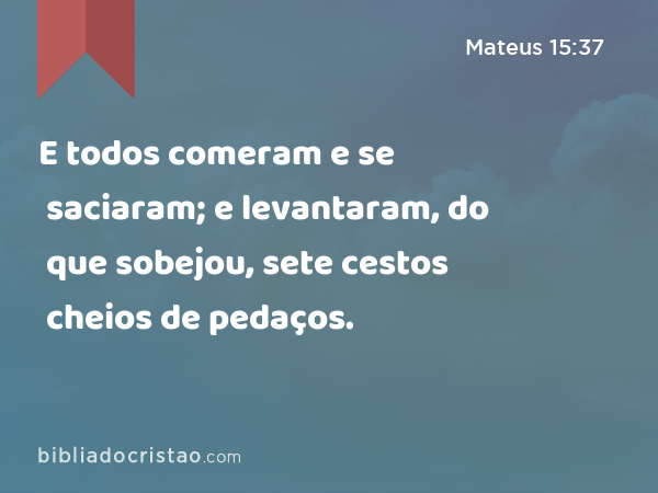 E todos comeram e se saciaram; e levantaram, do que sobejou, sete cestos cheios de pedaços. - Mateus 15:37