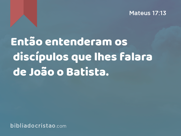 Então entenderam os discípulos que lhes falara de João o Batista. - Mateus 17:13