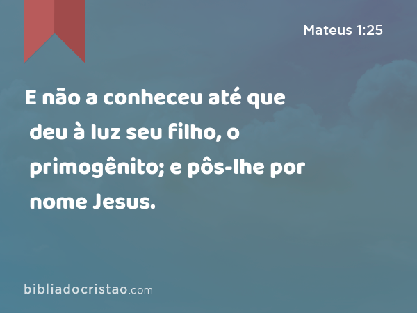 E não a conheceu até que deu à luz seu filho, o primogênito; e pôs-lhe por nome Jesus. - Mateus 1:25