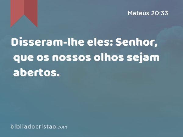 Disseram-lhe eles: Senhor, que os nossos olhos sejam abertos. - Mateus 20:33