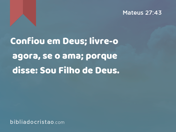 Confiou em Deus; livre-o agora, se o ama; porque disse: Sou Filho de Deus. - Mateus 27:43