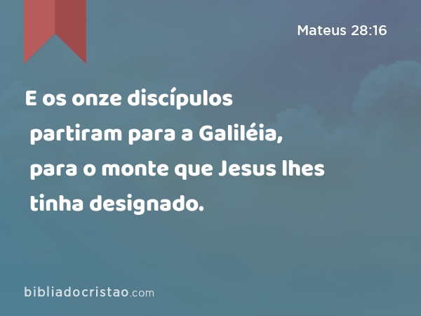 E os onze discípulos partiram para a Galiléia, para o monte que Jesus lhes tinha designado. - Mateus 28:16