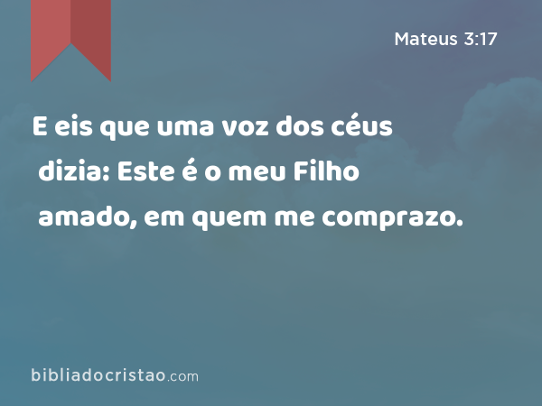 E eis que uma voz dos céus dizia: Este é o meu Filho amado, em quem me comprazo. - Mateus 3:17