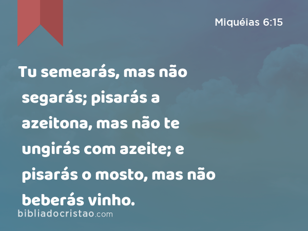 Tu semearás, mas não segarás; pisarás a azeitona, mas não te ungirás com azeite; e pisarás o mosto, mas não beberás vinho. - Miquéias 6:15