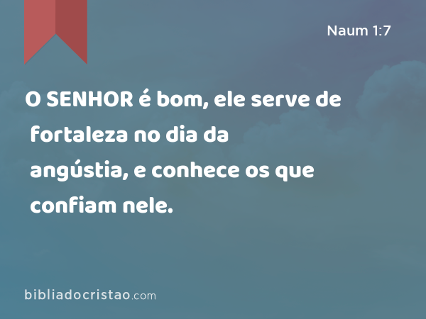 O SENHOR é bom, ele serve de fortaleza no dia da angústia, e conhece os que confiam nele. - Naum 1:7