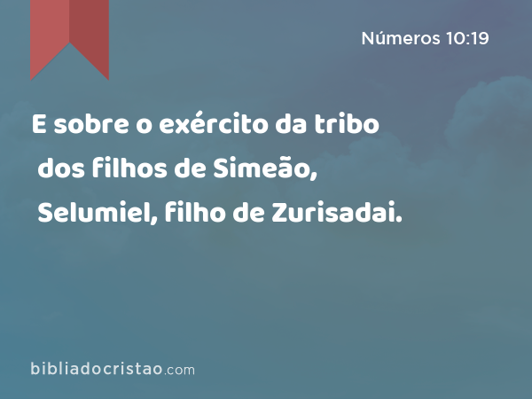 E sobre o exército da tribo dos filhos de Simeão, Selumiel, filho de Zurisadai. - Números 10:19