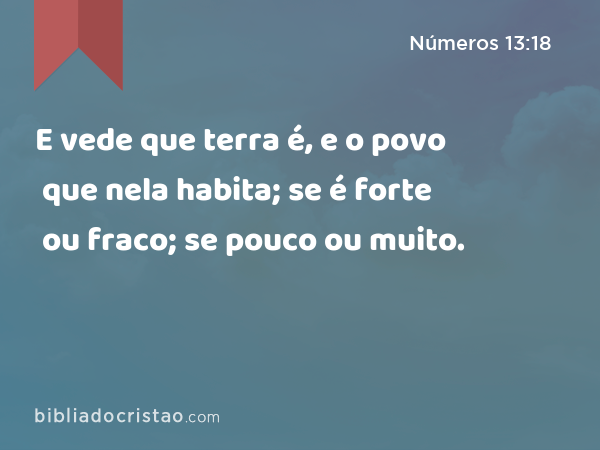 E vede que terra é, e o povo que nela habita; se é forte ou fraco; se pouco ou muito. - Números 13:18