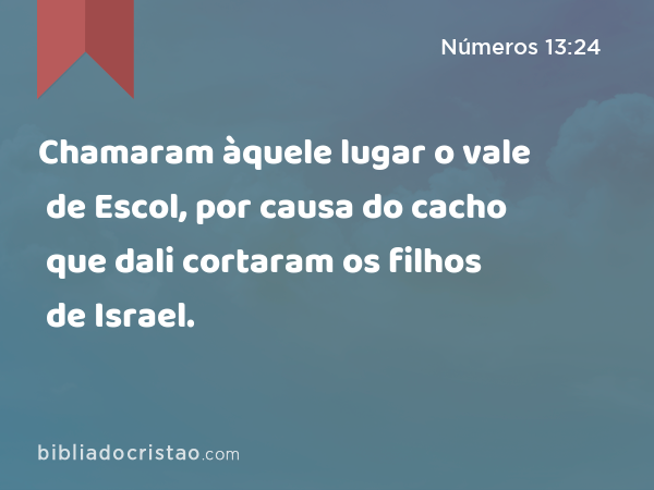 Chamaram àquele lugar o vale de Escol, por causa do cacho que dali cortaram os filhos de Israel. - Números 13:24