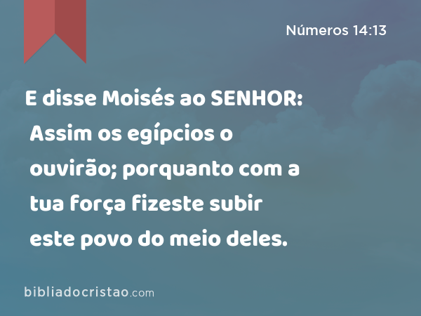 E disse Moisés ao SENHOR: Assim os egípcios o ouvirão; porquanto com a tua força fizeste subir este povo do meio deles. - Números 14:13