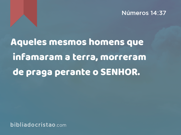 Aqueles mesmos homens que infamaram a terra, morreram de praga perante o SENHOR. - Números 14:37