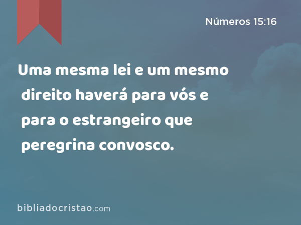 Uma mesma lei e um mesmo direito haverá para vós e para o estrangeiro que peregrina convosco. - Números 15:16