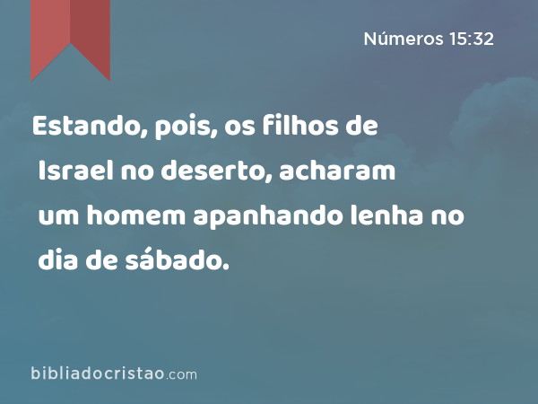 Estando, pois, os filhos de Israel no deserto, acharam um homem apanhando lenha no dia de sábado. - Números 15:32