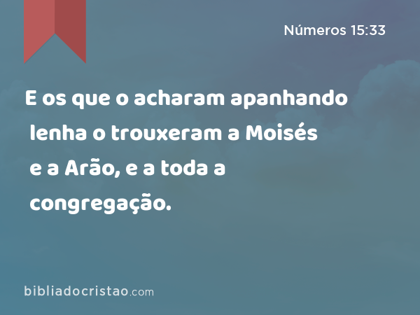 E os que o acharam apanhando lenha o trouxeram a Moisés e a Arão, e a toda a congregação. - Números 15:33