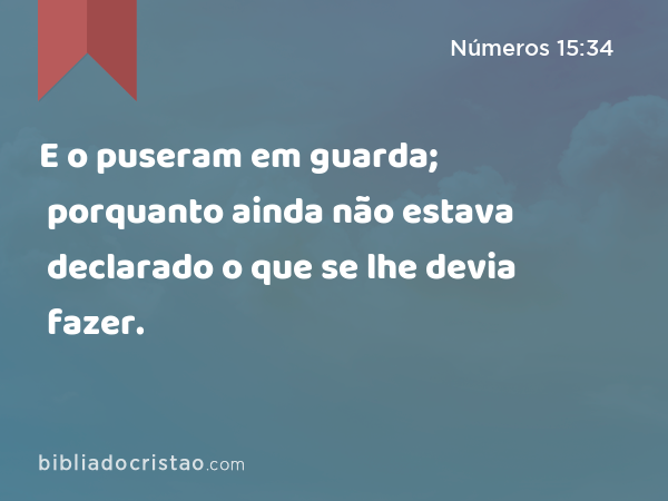 E o puseram em guarda; porquanto ainda não estava declarado o que se lhe devia fazer. - Números 15:34