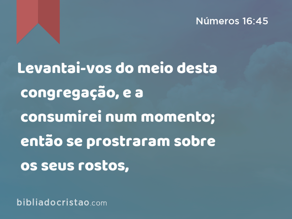 Levantai-vos do meio desta congregação, e a consumirei num momento; então se prostraram sobre os seus rostos, - Números 16:45