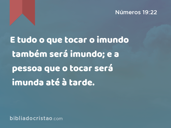 E tudo o que tocar o imundo também será imundo; e a pessoa que o tocar será imunda até à tarde. - Números 19:22