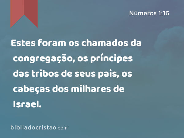 Estes foram os chamados da congregação, os príncipes das tribos de seus pais, os cabeças dos milhares de Israel. - Números 1:16