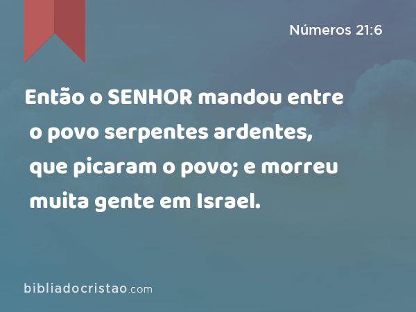 Então o SENHOR mandou entre o povo serpentes ardentes, que picaram o povo; e morreu muita gente em Israel. - Números 21:6