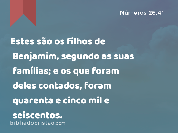 Estes são os filhos de Benjamim, segundo as suas famílias; e os que foram deles contados, foram quarenta e cinco mil e seiscentos. - Números 26:41