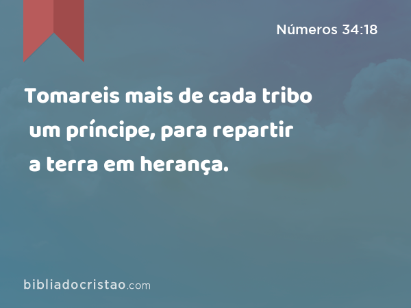 Tomareis mais de cada tribo um príncipe, para repartir a terra em herança. - Números 34:18