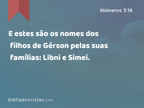 E estes são os nomes dos filhos de Gérson pelas suas famílias: Libni e Simei. - Números 3:18