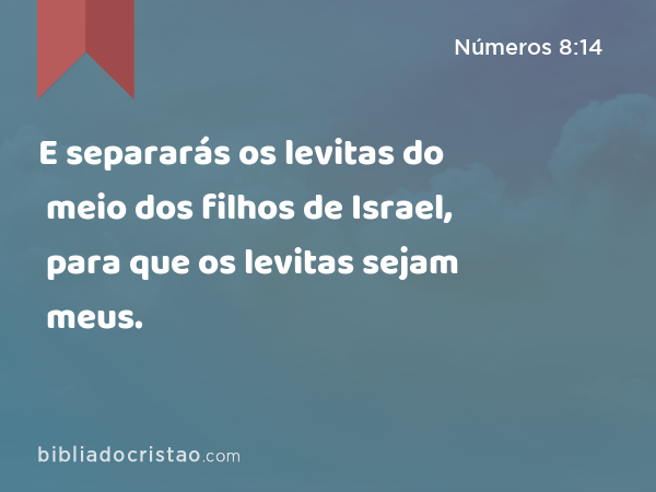 E separarás os levitas do meio dos filhos de Israel, para que os levitas sejam meus. - Números 8:14