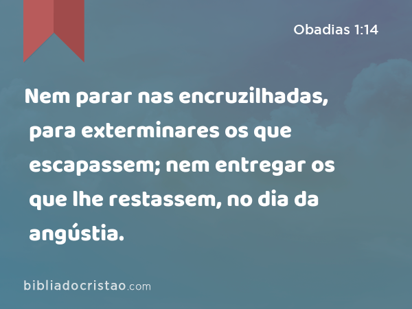 Nem parar nas encruzilhadas, para exterminares os que escapassem; nem entregar os que lhe restassem, no dia da angústia. - Obadias 1:14