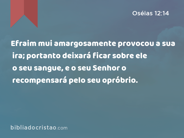 Efraim mui amargosamente provocou a sua ira; portanto deixará ficar sobre ele o seu sangue, e o seu Senhor o recompensará pelo seu opróbrio. - Oséias 12:14