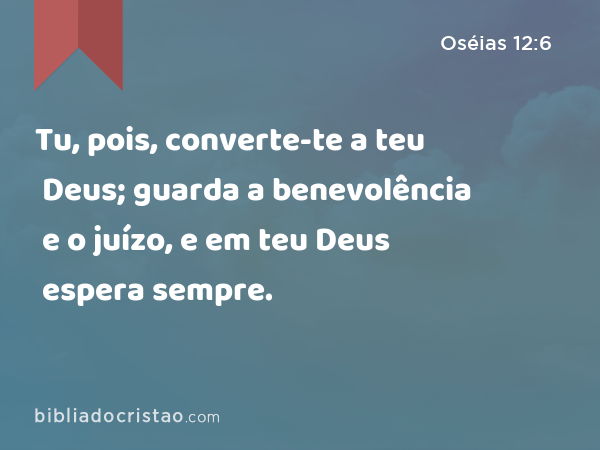 Tu, pois, converte-te a teu Deus; guarda a benevolência e o juízo, e em teu Deus espera sempre. - Oséias 12:6