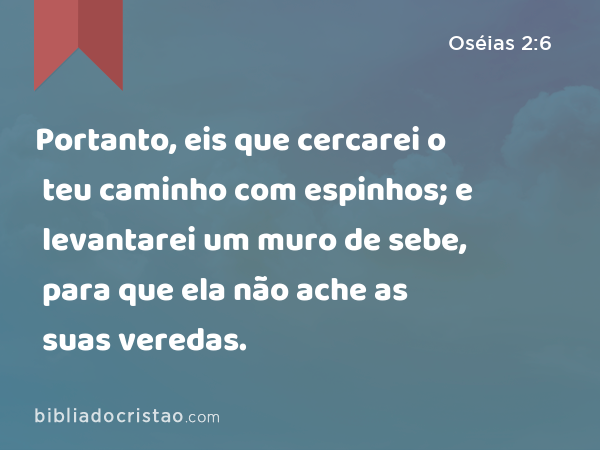 Portanto, eis que cercarei o teu caminho com espinhos; e levantarei um muro de sebe, para que ela não ache as suas veredas. - Oséias 2:6