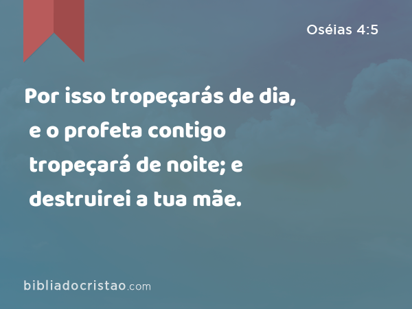 Por isso tropeçarás de dia, e o profeta contigo tropeçará de noite; e destruirei a tua mãe. - Oséias 4:5